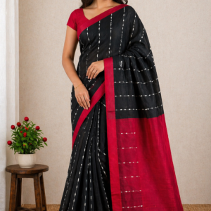 Elegant Black & Red Mangalagiri Zari Saree for Women | Traditional Handloom Saree