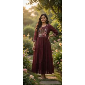 Maroon Embroidered Anarkali Dress for Women – Elegant Ethnic Wear Collection