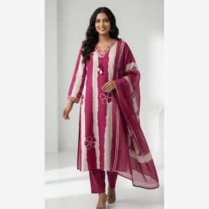 Pink Cotton Kurta Set with Dupatta – Elegant Floral Printed Ethnic Wear for Women