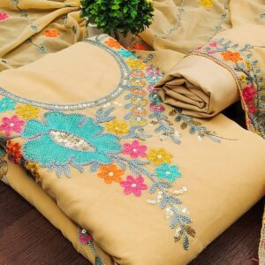 Beige Embroidered Lawn Suit with Floral Embroidery | Summer Wear for Women