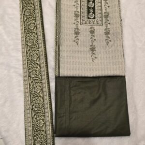 Premium Olive Green & Cream Cotton Printed Dress Material for Elegant Ethnic Wear
